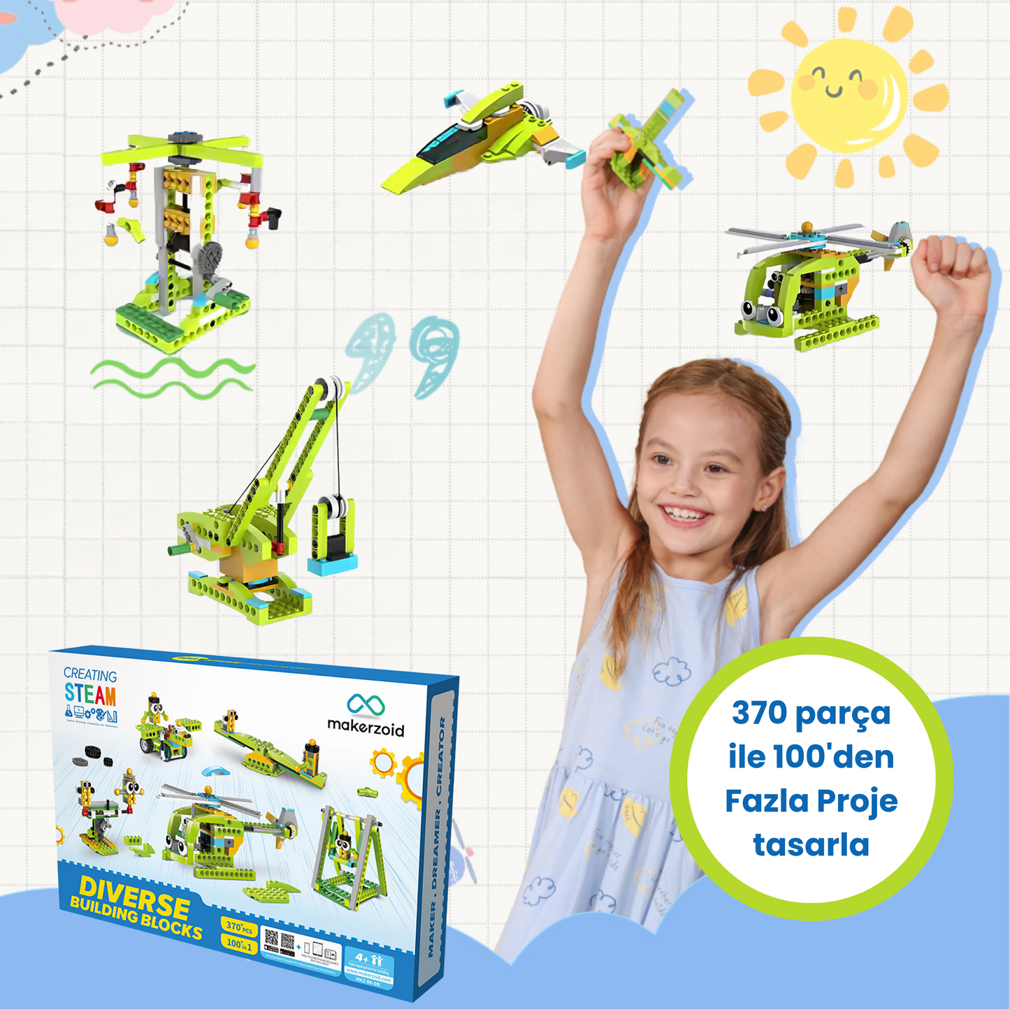 Makerzoid Diverse Building Blocks 370 Parça 100+ Model