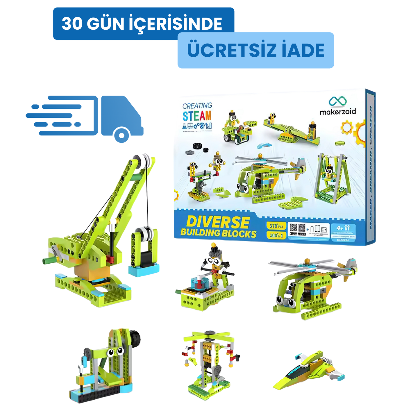 Makerzoid Diverse Building Blocks 370 Parça 100+ Model