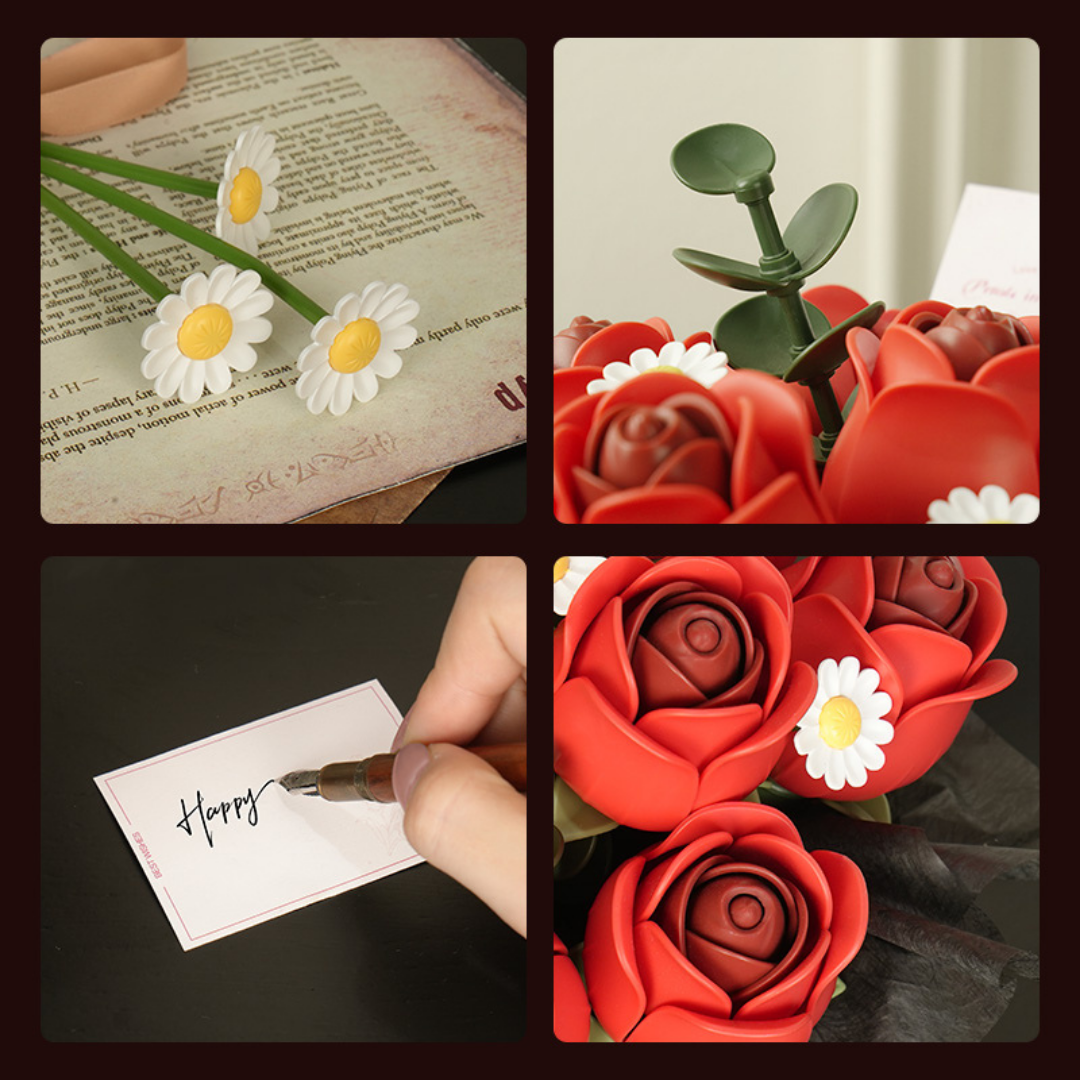 ROKR Floral Art | Red Rose Bouquet | Elegant DIY Wooden Puzzle for Display & Gifting