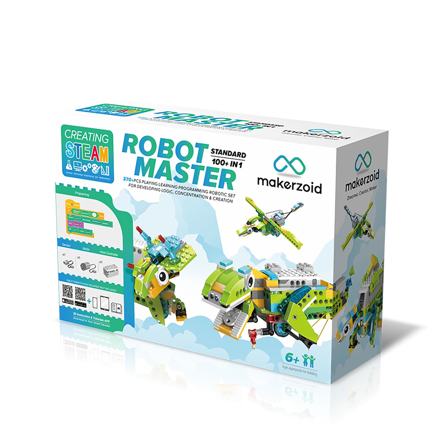 Makerzoid Robot Master Standard | 370 Pieces, 100+ Models | Robotics & Coding Kit for Ages 6+