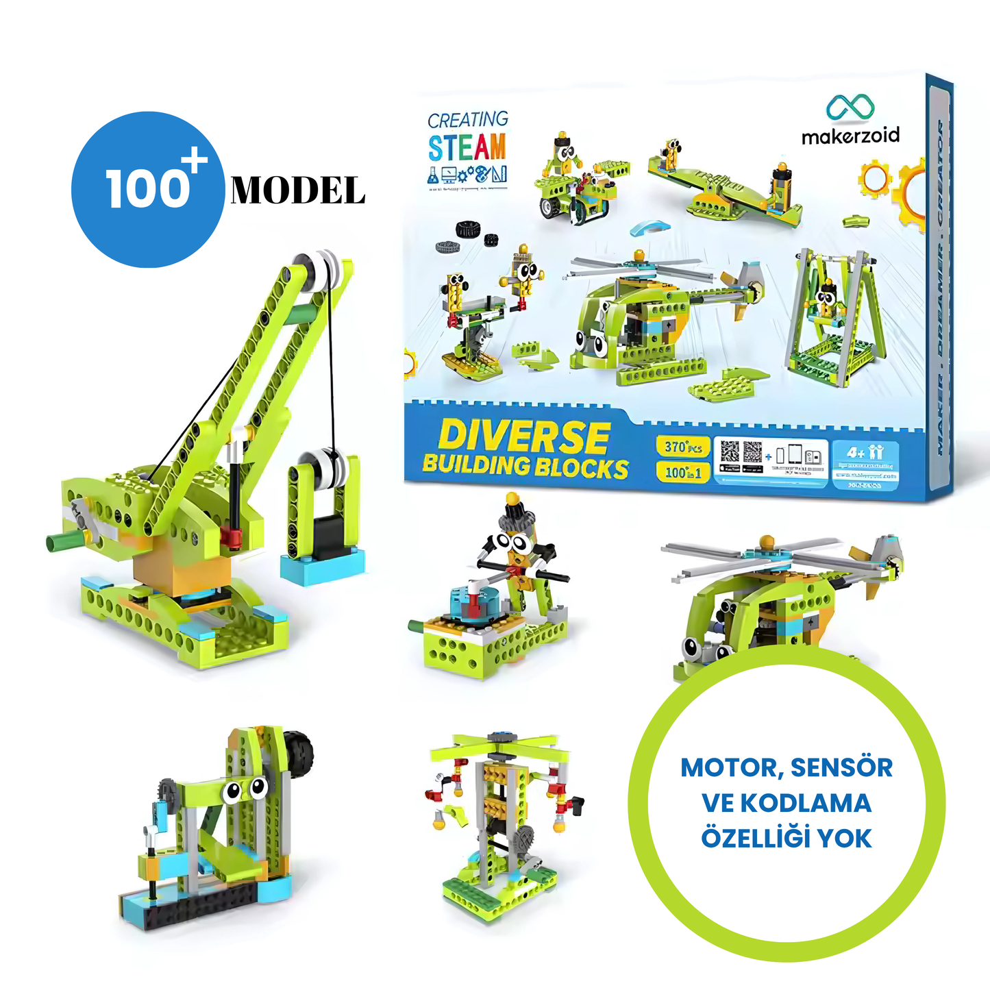 Makerzoid Diverse Building Blocks 370 Parça 100+ Model