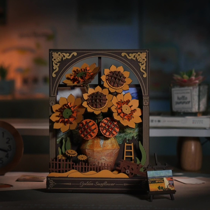 Rowood | Golden Sunflower | DIY 3D Wooden Puzzle Floral Display Kit