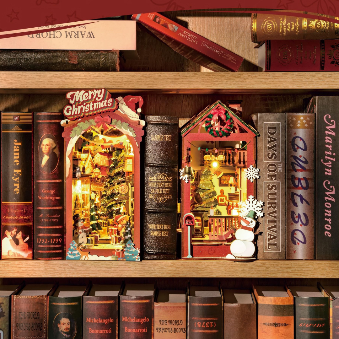 Rolife Book Nook | Christmas Street | DIY 3D Miniature Holiday Bookshelf Insert