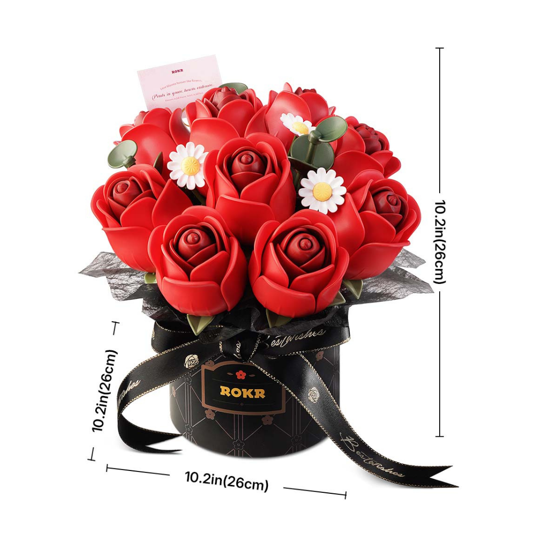 ROKR Floral Art | Red Rose Bouquet | Elegant DIY Wooden Puzzle for Display & Gifting