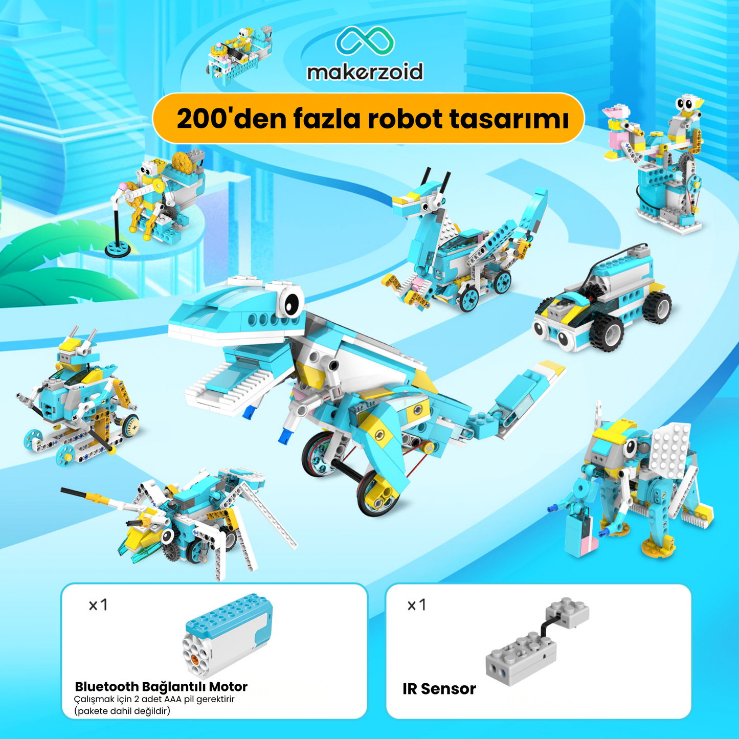 Makerzoid Smart Robot Premium 400 Parça 200+ Model Robot Kodlama Seti 6+ Yaş