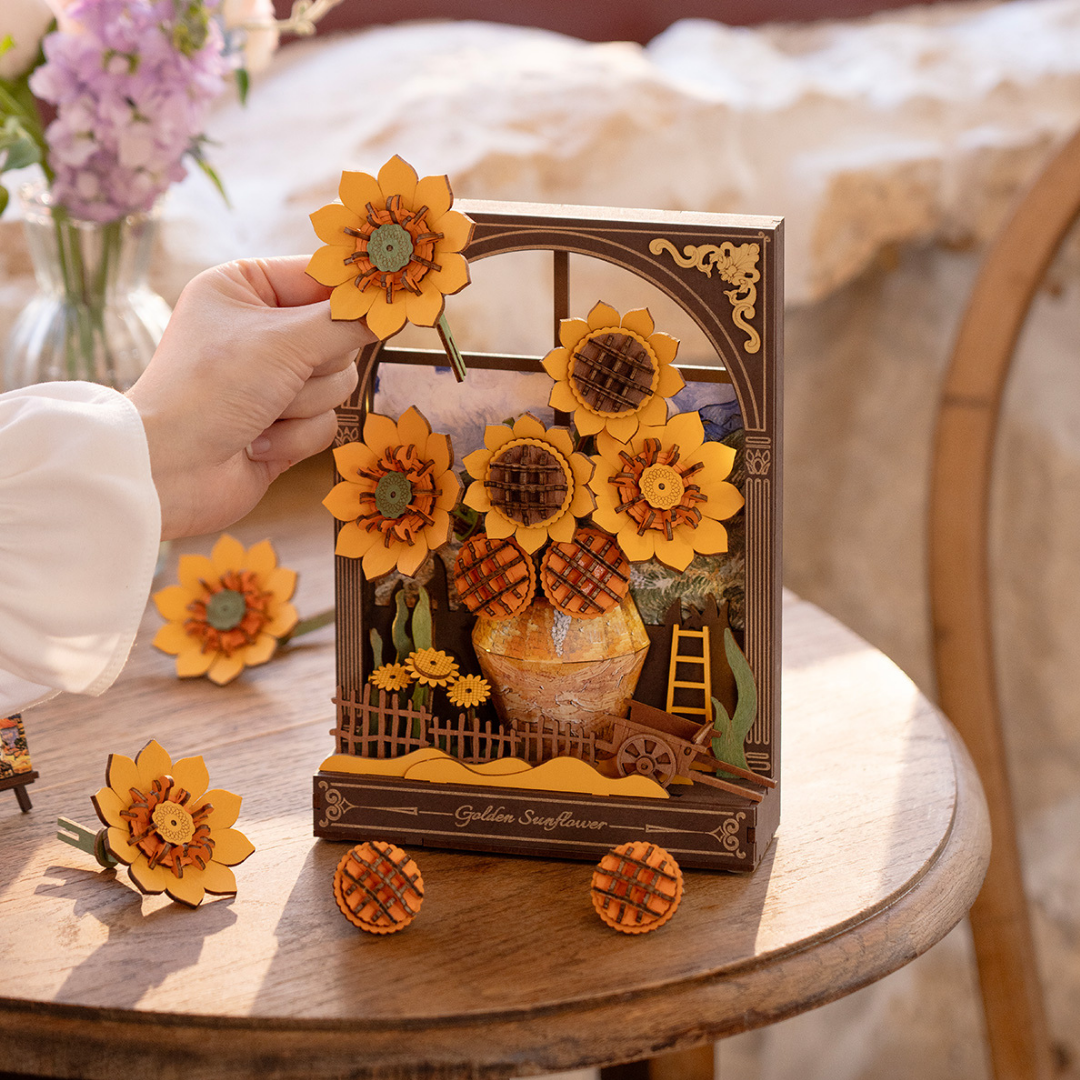 Rowood | Golden Sunflower | DIY 3D Wooden Puzzle Floral Display Kit