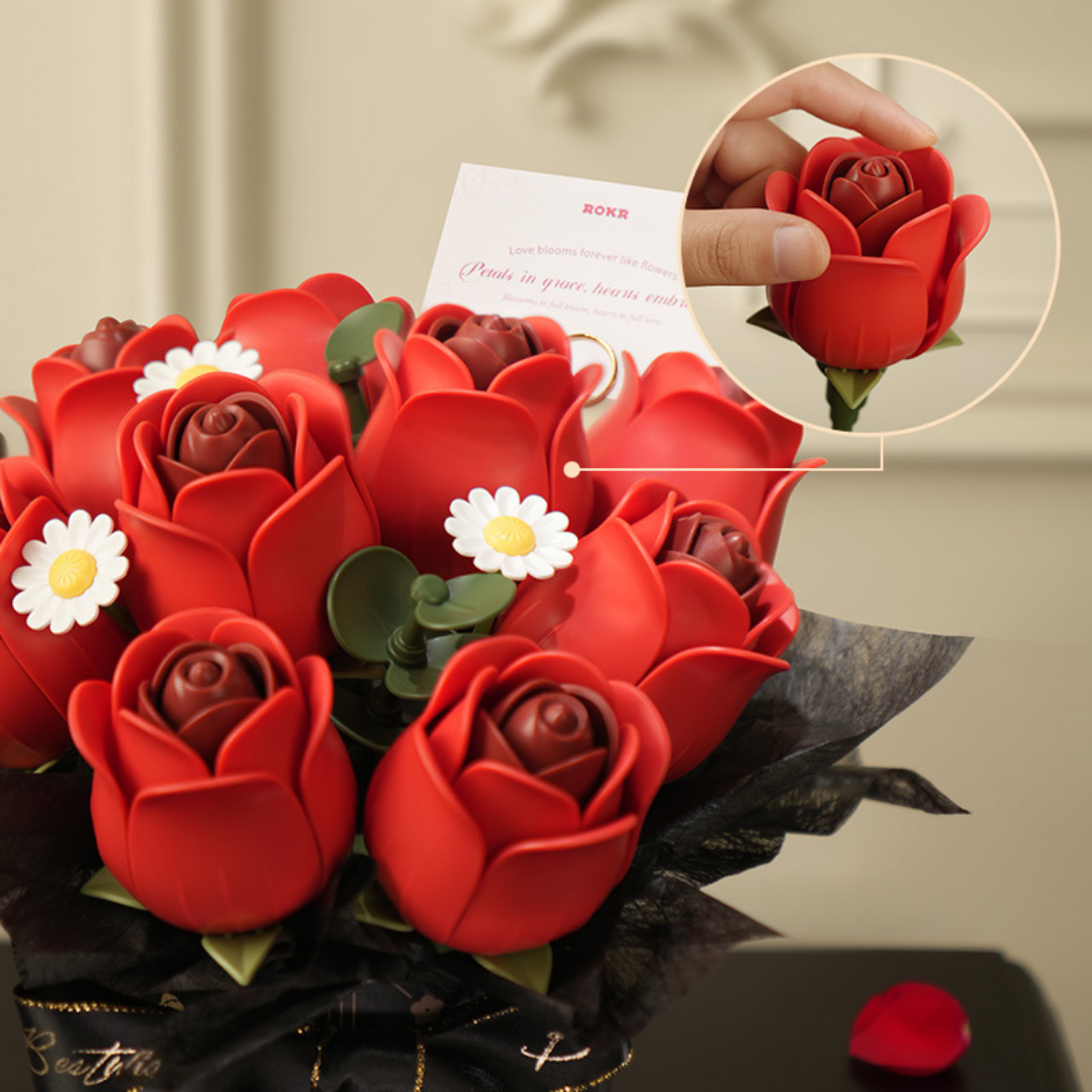 ROKR Floral Art | Red Rose Bouquet | Elegant DIY Wooden Puzzle for Display & Gifting
