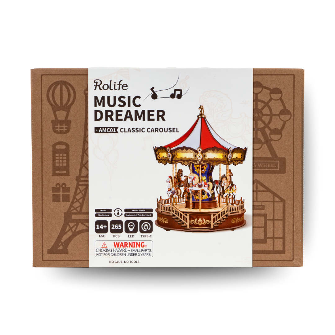 ROKR Classic Carousel | Wooden Music Box | DIY 3D Puzzle for Display & Gifting
