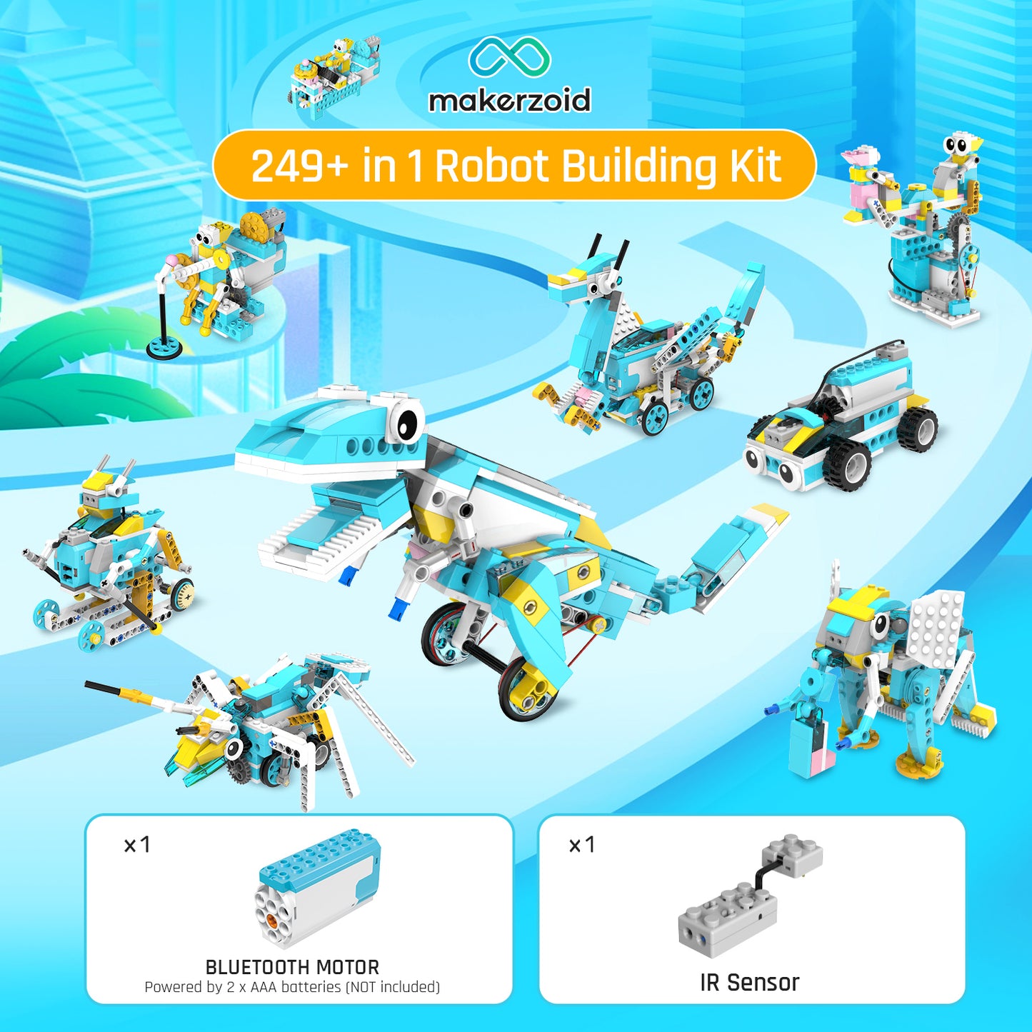 Makerzoid Smart Robot Premium | 400 Pieces, 200+ Models | Robotics & Coding Kit for Kids Ages 6+
