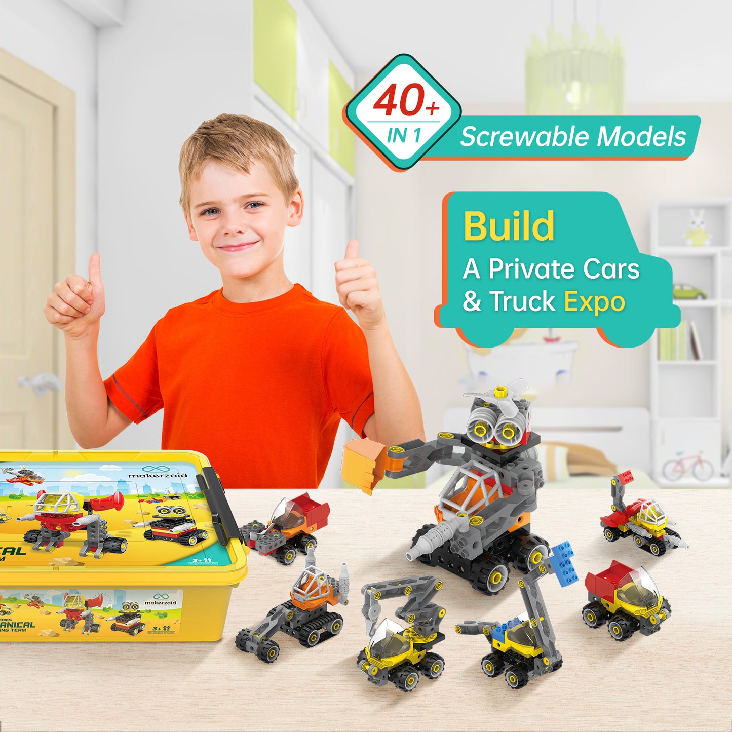 Makerzoid Mechanical Engineering Team | 100 Pieces, 40+ Models | Early Robotics & Building Kit for Ages 3+