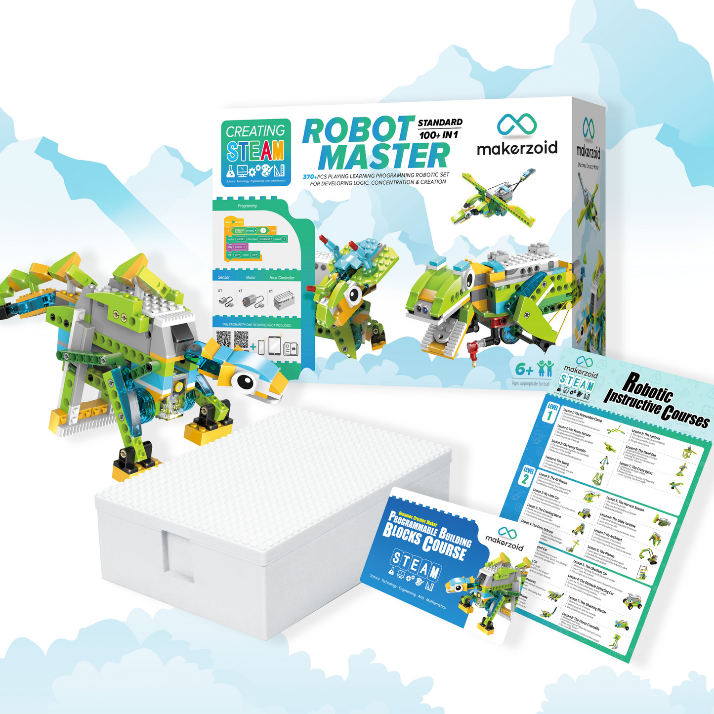 Makerzoid Robot Master Standard | 370 Pieces, 100+ Models | Robotics & Coding Kit for Ages 6+