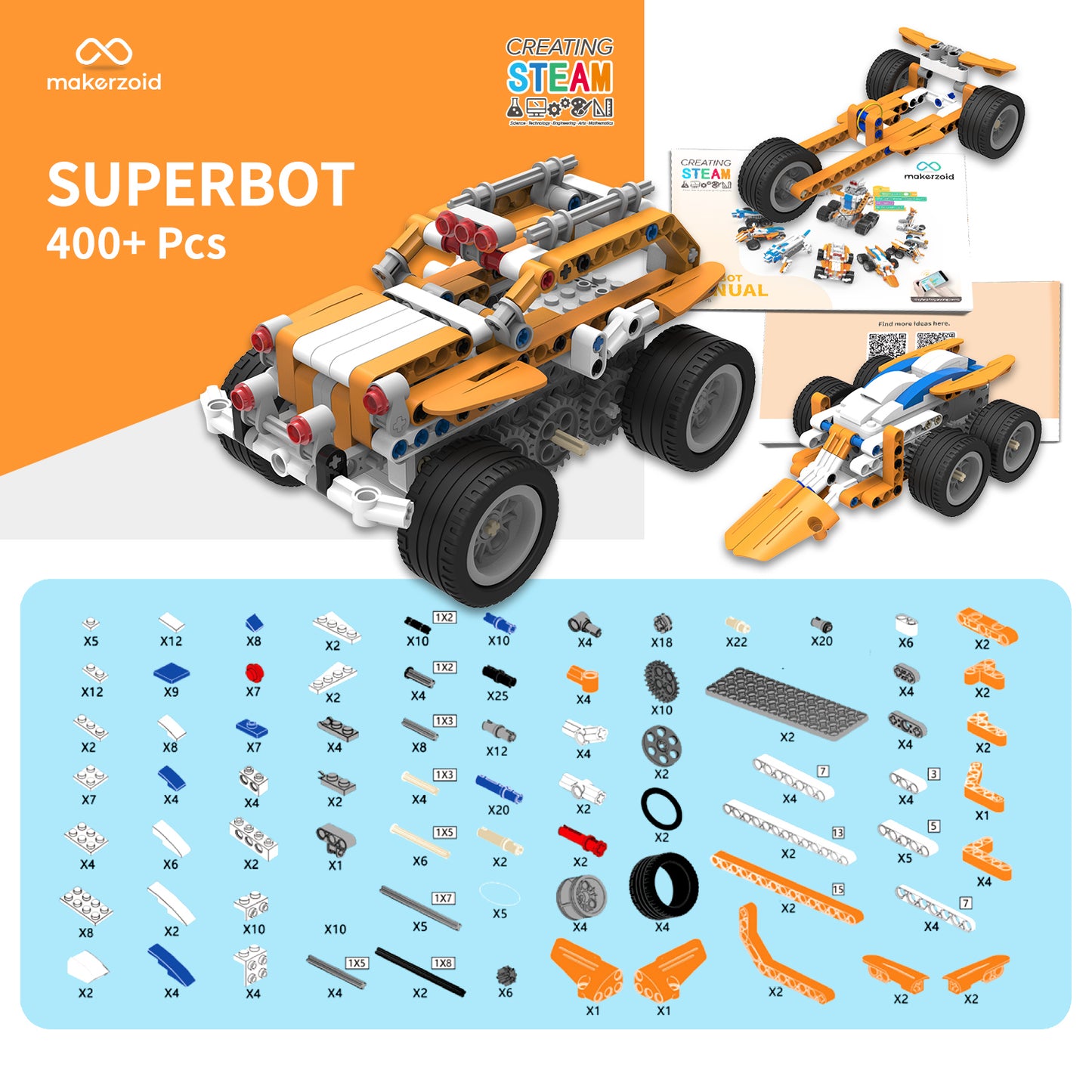 Makerzoid Superbot | 400 Pieces, 26+ Models to Build!