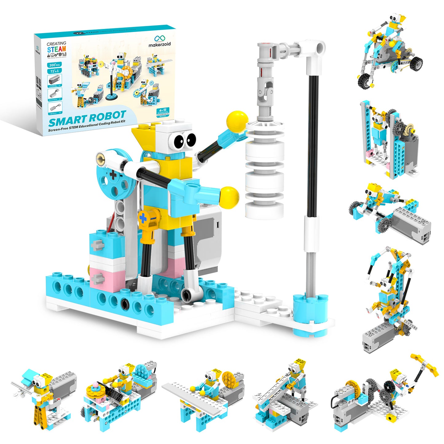 Makerzoid Smart Robot Standard | 300 Pieces, 72+ Models | STEM Coding & Robotics Kit for Ages 6+