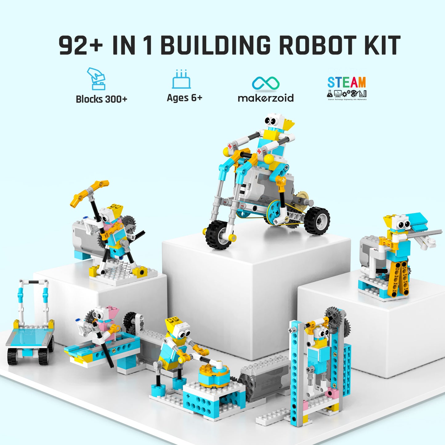 Makerzoid Smart Robot Standard | 300 Pieces, 72+ Models | STEM Coding & Robotics Kit for Ages 6+