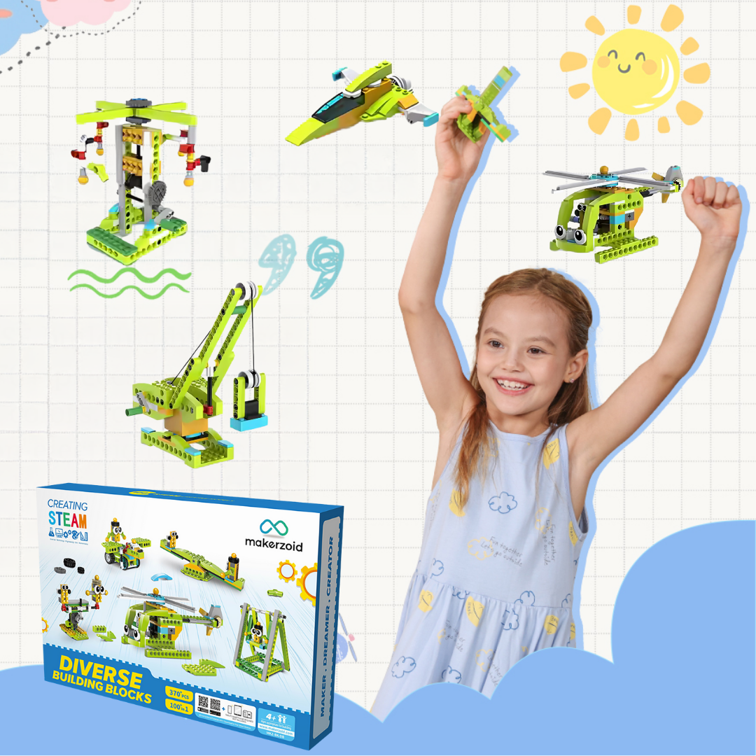 Makerzoid Diverse Building Blocks | 370 Pieces, 100+ Models to Build!