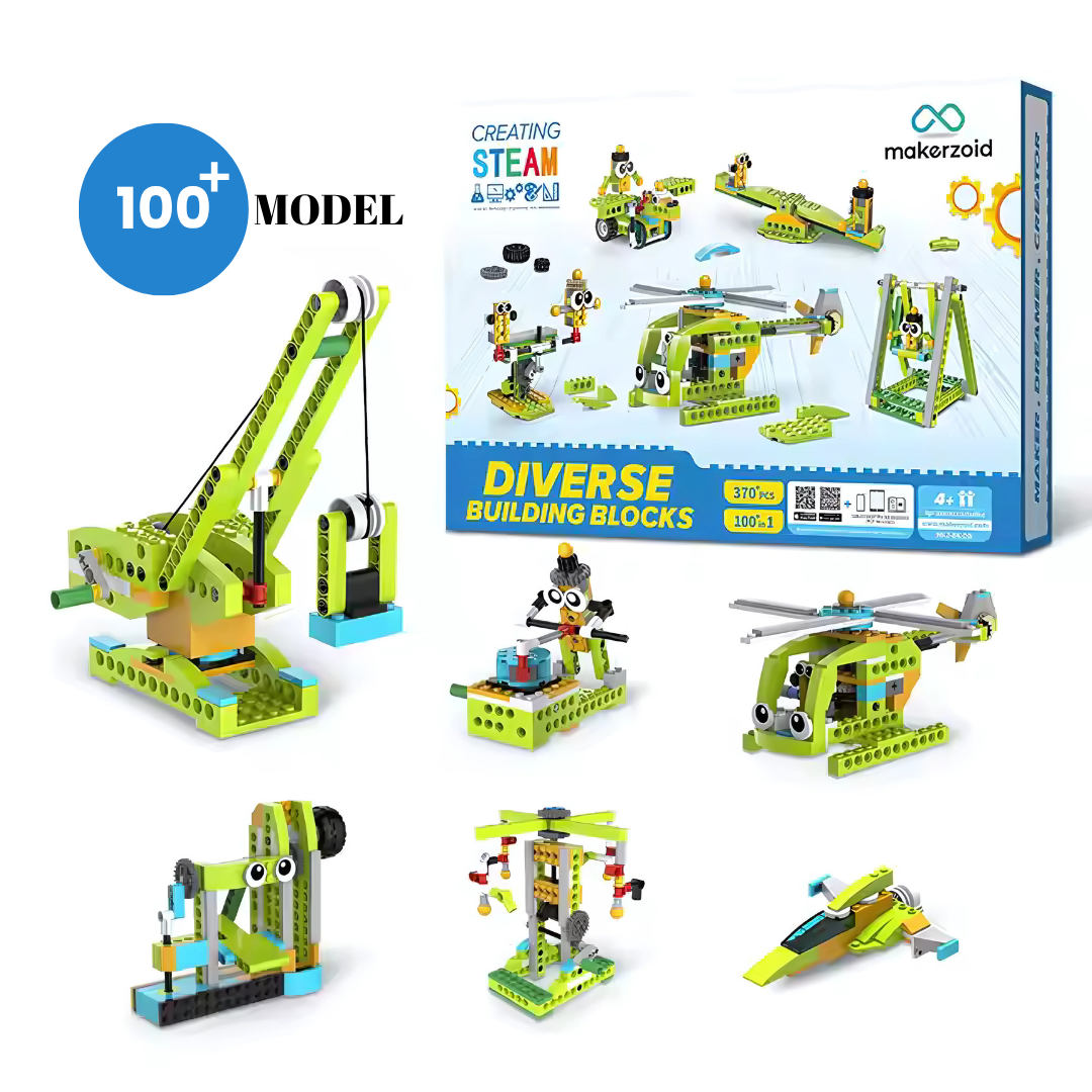 Makerzoid Diverse Building Blocks | 370 Pieces, 100+ Models to Build!