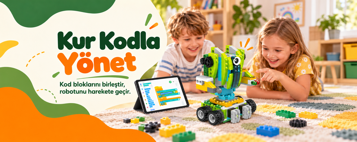 Çocukların Makerzoid robotik kodlama setiyle robot kurup kodlayarak hareket ettirmesi