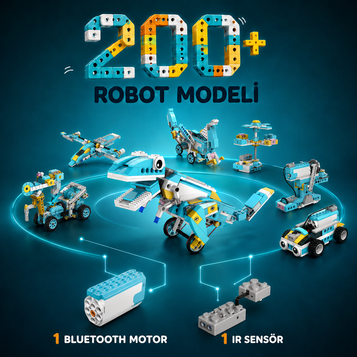 Makerzoid Smart Robot Premium ile 200'den fazla robot modeli, Bluetooth motor ve IR sensör