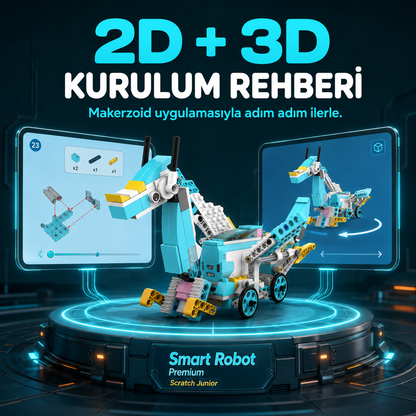 Makerzoid Smart Robot Premium uygulamasında 2D ve 3D adım adım robot kurulum rehberi