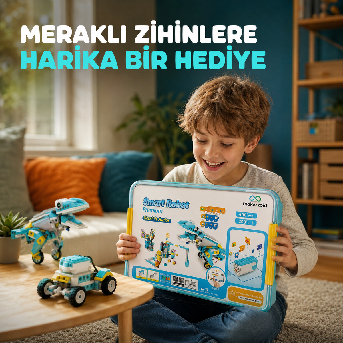 Çocuklar için eğitici hediye Makerzoid Smart Robot Premium robotik kodlama ve STEM seti