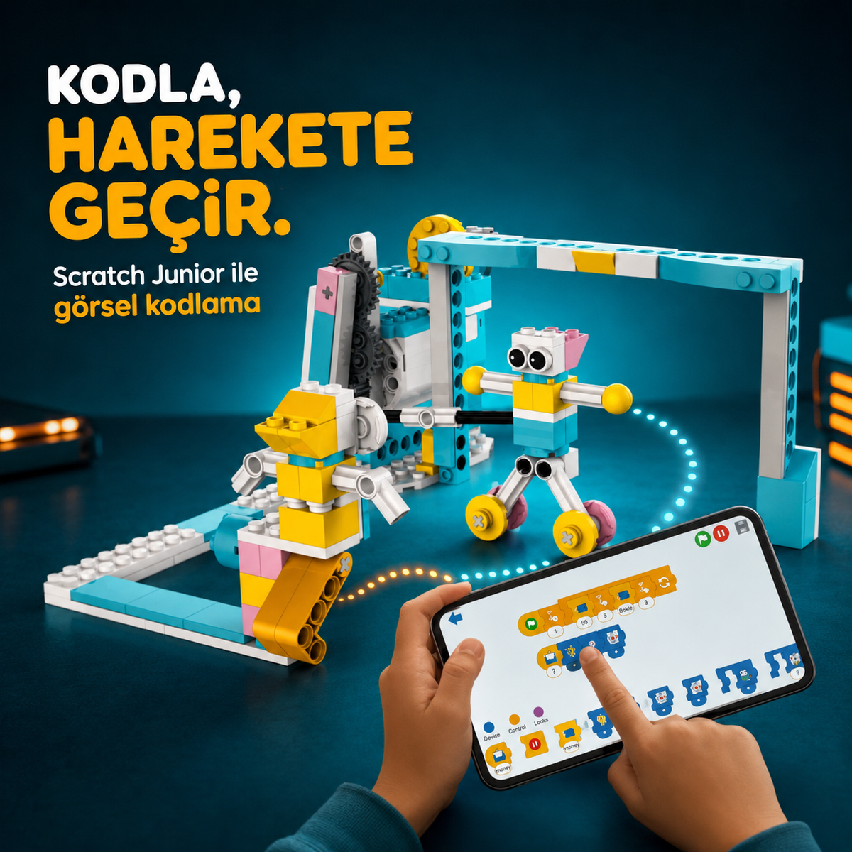 Makerzoid Smart Robot Premium ile Scratch Junior görsel kodlama ve robotu programlayarak hareket ettirme
